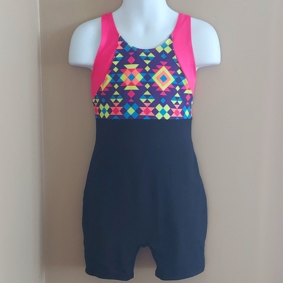 Circo bow Leotard Dance Gymnastics Cheer - multicolor black pink - sz S (6/6X) - Picture 1 of 5
